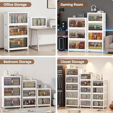 BROVIEW 320Qt Stackable Storage Bins with Lid, Closet Organizer and Storage Drawer, Collapsible Storage Box with Wheels, Plastic Clothes Storage Cabinet Containers for Home Organization, 4Pack White - Image 9
