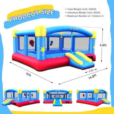Causeair Big Inflatable Bounce House for Party Fun,15ft x 14.8ft,Double Basketball Hoop,Throw Ball Game,Reinforced PVC Bounce Floor,Jumping Bouncy Castle Holds 6 Kids - Image 2