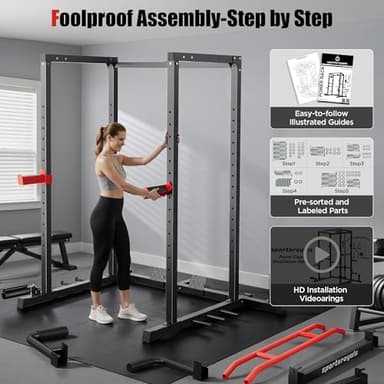 Sportsroyals Power Rack, Multi-Functional Power Cage with LAT Pulldown Pulley System, Squat Rack with More Training Attachments for Home Gym (RED),1200 lbs Weight Capacity - Image 7