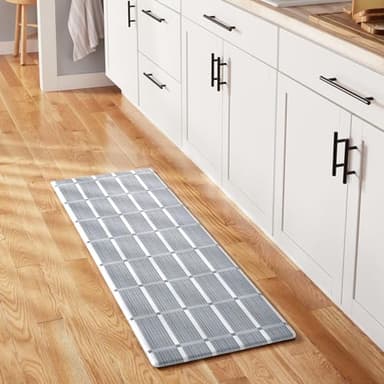 TOWN & COUNTRY BASICS Comfort Plus Windowpane Plaid Anti Fatigue Comfort Mat, Kitchen Runner Mat, Standing Desk Mat, Dorm Room Rug, Non-Slip Backing, Dark Grey, 18"x55" - Image 2