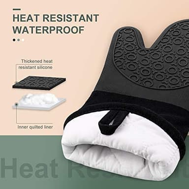 sungwoo Extra Long Silicone Oven Mitts, Heat Resistant Oven Gloves with Quilted Liner Non-Slip Textured Grip Perfect for BBQ, Baking, Cooking and Grilling - 1 Pair 14.6 Inch Black - Image 4