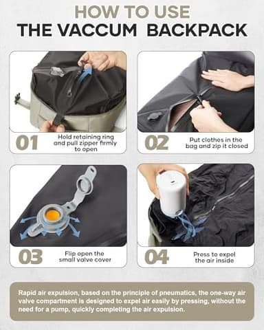 Vacuum Travel Backpack with Pump for Women,Personal Item Carry on Backpacks Flight Approved 18x14x8 inches for Men,Laptop Waterproof Work Compression bags Casual Daypack GreyBrown - Image 5