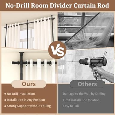 Room Divider No Drilling Curtain Rod Wall Divider for Room Separation, 4-10ft(H) 28-114inch(W) Adjustable, Heavy Duty Partition Space Separator Freestanding Tension Curtain Stand - Image 4