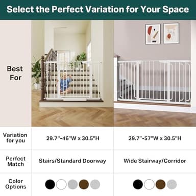 Cumbor 29.7-46" Baby Gate for Stairs, Toddler Safety Essentials for The House, Auto Close Dog Gate for Doorways, Mom's Choice Awards Winner-Easy Install Pressure Mounted Pet Gates for Dogs, White - Image 7