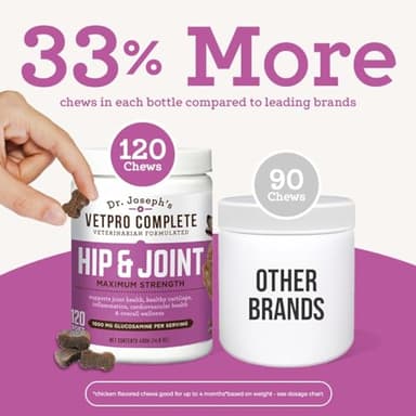 Dr. Joseph's VetPro Complete Dog Hip and Joint Supplement, 120 Count, Chicken Flavored Pain and Inflammation Relief Chews with Glucosamine, Chondroitin, MSM, Turmeric, Vitamin C, Omega 3 - Image 8