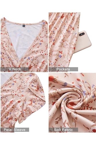 OUGES Maternity Maxi Dress Wrap V Neck Baby Shower Pregnancy Dresses for Photoshoot Summer Maternity Clothes 2025(Apricot Pink Floral,M) - Image 6