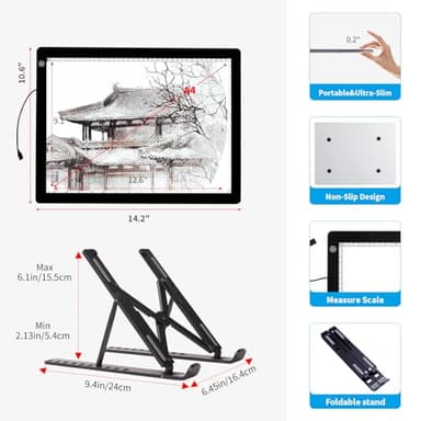 A4 Light Pad - Diamond Painting Light Board with Stand, Stepless Dimmable 3 Levels Brightness Tracing Light Box with Type-C Cable, Ultra-Thin LED Light Pad for Weeding Vinyl Drawing Diamond Painting - Image 5