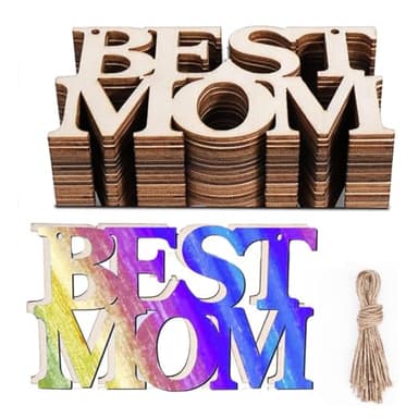 12PCS Mothers Day Unfinished Wood Crafts for Kids School Classroom, DIY Coloring Best MOM Wood Crafts,School Classroom Home Fun Activities - Image 1