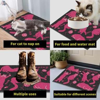 Pink Cat Litter Mat,24x16 Inch - Easy Clean, Anti Slip Trapping Mat for Cat Litter Box & Kitty Litter, Washable, Cute Small Rug for Litter Catching, Indoor Cat Accessories, Black and Pink - Image 5