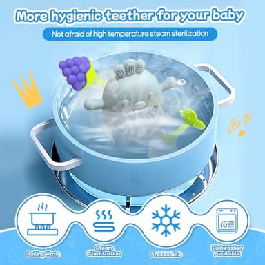 Baby Teething Toys(5 Pack) - Tinabless Infant Teething Keys&Silicone Teething Mitten for Babies Over 3 Months, BPA-Free, Natural Organic Freezer Safe for Infants and Toddlers(Blue) - Image 6