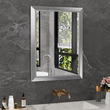Amorho 24x32 Inch Bathroom Mirror Silver, Thick Metal Framed Wall Mirrors for Over Sink, Brushed Nickel Mirror Perfect for Bedroom, Living Room, Entryway, Rectangle (Horizontal/Vertical). - Image 1