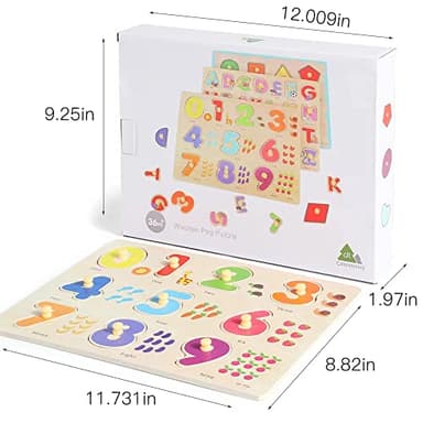 GRINNNIE Wooden Montessori Toddler Puzzles for 1 2 3 4 Years Old, 3 Pcs (Number, Letter, Shape) Kids Preschool Educational Peg Puzzle Set - Image 6