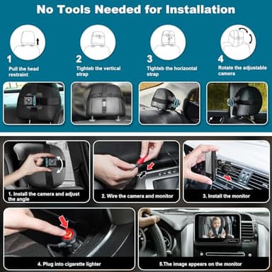 Baby Car Mirror, 4.3'' HD Night Vision Function Mirror Display, Wide View Baby Car Camera Monitor 1080P Rear Facing Car Baby Monitor, 360 Rotation Backseat Camera - Image 6