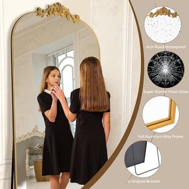 Antok Arched Full Length Mirror, 78"x38" Floor Mirror with Carved, Full Body Mirrors for HomeDecor, Standing/Halling Large Wall Mirror for Bedroom, Living Room, Cloakroom, Gold, Retro Style - Image 4