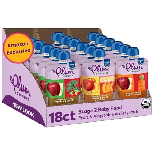 Plum Organics Variety Pack, 6+ Months – Fruit and Veggie Favorites – Organic Baby Food Pouches – 4 oz Pouch, Pack of 18 (Amazon Exclusive) - Image 1
