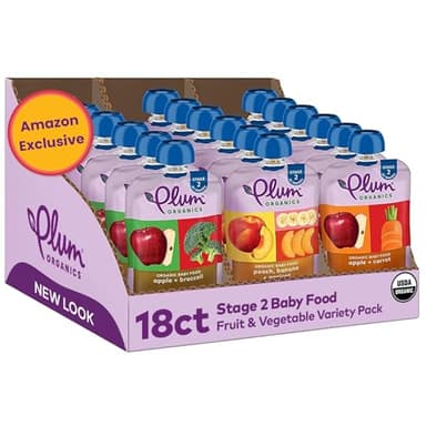 Plum Organics Variety Pack, 6+ Months – Fruit and Veggie Favorites – Organic Baby Food Pouches – 4 oz Pouch, Pack of 18 (Amazon Exclusive) - Image 1