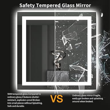 LOAAO 40"X38" LED Bathroom Mirror with Lights, Anti-Fog, Dimmable, Backlit + Front Lit, Lighted Bathroom Vanity Mirror for Wall, Memory Function, Tempered Glass, ETL Listed - Image 7