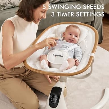 Angelbliss Electric Baby Swing with Cry Detection, Side-to-Side Motion, 5 Speeds, 180 Rotation, Indoor Swing for Infants and Toddlers (White) - Image 2