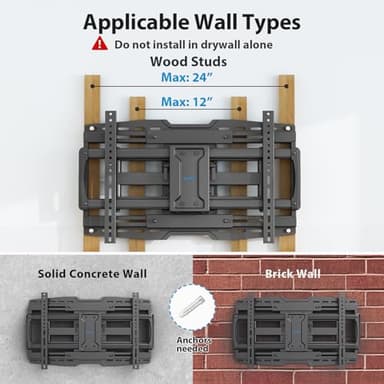 USX STAR 32-90" Full Motion Sliding TV Wall Mount, Fits 16" 18" 24" Wood Studs, Wall Mount TV Bracket with Smooth Swivel, Tilt, Extension, Holds up to 150lbs, Max VESA 600x400mm, Fit Most 75 85 86 TVS - Image 7