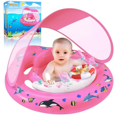 Baby Pool Float with Canopy UPF50+ Sun Protection, Inflatable Kids Pool Floats with Toy Play Console for Baby 6-36 Months, Infant Swimming Float with Adjustable Safety Seat for Boys Girls - Image 1