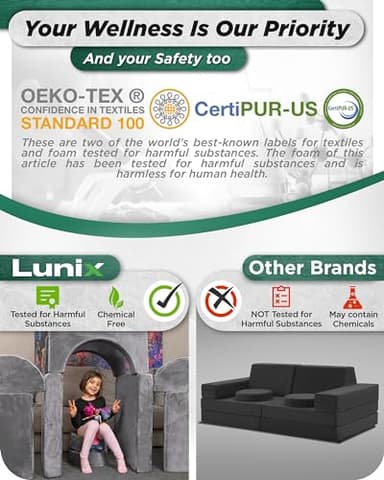Lunix LX15 14pcs Modular Kids Play Couch, Child Sectional Sofa, Fortplay Bedroom and Playroom Furniture for Toddlers, Convertible Foam and Floor Cushion for Boys and Girls, Steel Gray - Image 8