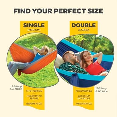 Durable Hammock 400 lb Capacity, Nylon Camping Hammock Chair - Double or Single Sizes w/Tree Straps and Attached Carry Bag - for Travel/Backpacking/Beach/Backyard (Medium, Black & Light Grey) - Image 3