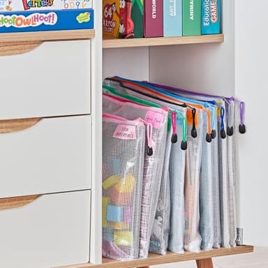 JARLINK A3 (16.5x12.6 in, 12 Pcs) Mesh Zipper Pouch, 12 Colors Extra Large Zipper Bags, Waterproof File Pouches for Office Supplies, Puzzles, Board Game, School, Travel Accessories & Craft Projects - Image 4