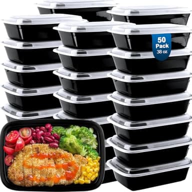 vivigu 50 Pack Meal Prep Containers 38 oz, Leakproof To Go Food Containers, Disposable & Reusable Food Prep Containers for Takeout, Food Storage Containers BPA-Free, Microwave/Dishwasher/Freezer Safe - Image 1