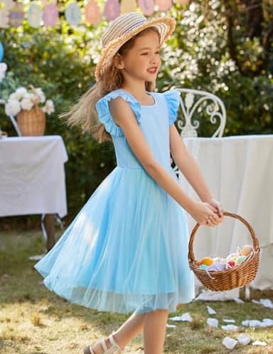 Flypigs Toddler Tutu Dresses Cute Flutter Girls Tulle Dress Blue Casual Summer Sundress for Kids for 3 Years - Image 3