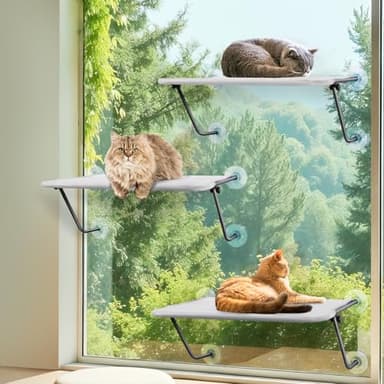 Cat Window Perch, cat Window Bed Hammock, Cat Hammock for Window, with 4 Strong Suction Cups, Metal Frame,Washable Shelf Cover, Fits 27" W X 13" H Glass Spaces (Large) - Image 6