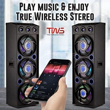 QFX SBX-412300BT TWS Bluetooth Triple 12” Woofer Triple 1” Tweeter Recording High-Performance PA Cabinet Speaker with 10-Band Graphic EQ, 2 Microphone Inputs, Guitar Input, and AUX Input, Blue - Image 8
