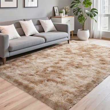 Terrug Fluffy Area Rug for Bedroom, Tie-Dyed Beige 3x5 Ft Throw Rug for Living Room Kids Room, Ultra-Soft Plush Washable Carpet with Non-Slip Rubber Backing, Cozy Floor Decoration - Image 2