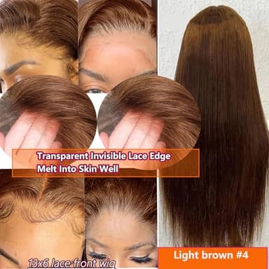 Chocolate Brown Lace Front Wigs Human Hair 30Inch Pre Plucked 13x6 Straight Lace Front Wigs Human Hair 180% Density Coloed #4 Light Brown Glueless Wig HD Lace Frontal Wigs for Women - Image 4