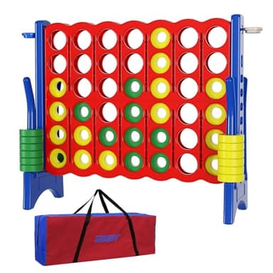 n1keft Jumbo 4 in a Row Game Set,4FT Giant Game Set with Carry Bag&42 Pieces Rings&Cup Holder,Indoor/Outdoor Yard Game for Kids & Adults-Fun Family&Party Game-Boosts Brain Power(Red&Blue) - Image 1