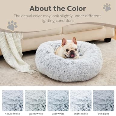 OlaPhum Calming Dog Bed for Small Dogs and Indoor Cats - Washable Puppy Bed, Anti-Anxiety Donut Fluffy Faux Fur Comfort Pet Bed (Light Grey, 20") - Image 8