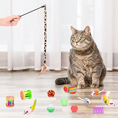 Retro Shaw Cat Toys Bundle 33 Pack, Interactive Kitten Toys for Indoor Cats Kitty with Collapsible Play Tunnel Tube Tent Feather Wand Teaser Bell Fuzzy Ball Springs Mouse Toy - Image 6