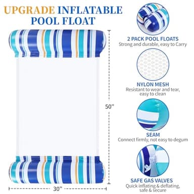 Pool Floats Adult - 2 Pack Inflatable Pool Floats Hammock, Multi-Purpose 4-in-1Pool Floats for Adults, Swimming Pool Water Hammock Lounge - Image 3
