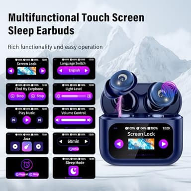 VEKJ Sleep Earbuds Bluetooth 5.4, 48H Smart Touch Screen in Ear Ear Buds, Mini Sleep Headphones Small Design for Side Sleepers, Clear Calls, 5 EQ Modes, IPX7 Waterproof Earphones, Blue Earbuds, 2025 - Image 5