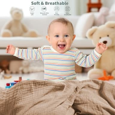 Muslin Swaddle Blankets for Newborn, 2 Pack Breathable Soft Receiving Blanket, Large 41 x 41 inches Swaddle Wrap Burping Clothes, Essentials Infant Shower Items. (Beige & Coffee) - Image 2