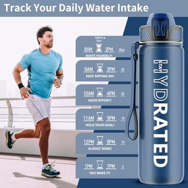 QLUR Water Bottle with Straw, 32oz Motivational Water Bottles with Time Marker to Drink, Tritan BPA Free, 1L Sports Water Bottle with Carry Strap LeakProof for Women Gym Fitness Outdoor (1 Pack) - Image 2
