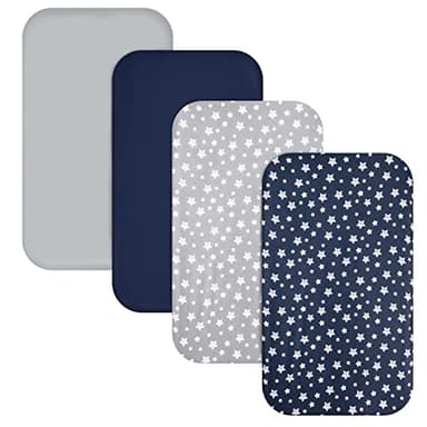 Pack and Play Sheets Boys, 4 Pack Mini Crib Sheets, Stretchy Pack and Play Playard Fitted Sheet, Compatible with Graco Pack n Play, Soft and Breathable Material, Navy - Image 2