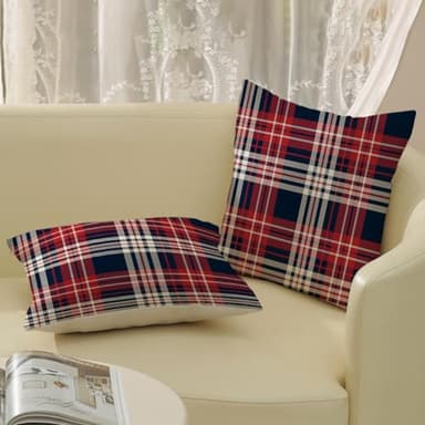 4th of July Plaid Pillow Covers 18x18 Set of 2 Patriotic Blue Red Buffalo Checkered Decorative Throw Pillows Memorial Independence Day Pillowcase Outdoor Farmhouse Cushion Case for Couch Decor - Image 5