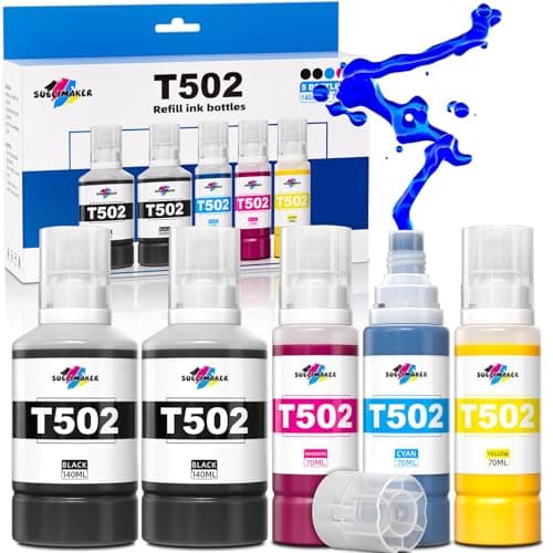 502 Ink Refill Bottles Compatible Replacement for Epson Ecotank ET-3760 ET-2850 ET-3850 ET-2760 ET-15000 ET-4760 ET-4850 ET-2750 ET-3750 ET-3830 Printers, T502 Ink Refill Bottles (5 Pack) - Image 1
