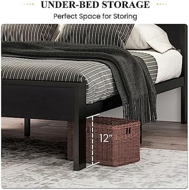 SHA CERLIN 14 Inch Queen Size Metal Platform Bed Frame with Wooden Headboard and Footboard, Mattress Foundation, No Box Spring Needed, Large Under Bed Storage, Non-Slip Without Noise, Black Oak - Image 6