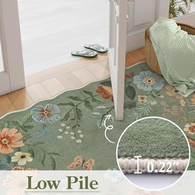 Lahome Floral Machine Washable Rug, 3x5 Rug Non Slip Soft Bedroom Rugs for Entryway Dorm, Ultra-Thin Boho Rugs for Living Room Stain Resistan Throw Carpet for Nursery Entrance, Green - Image 5
