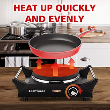 Hot Plate, Techwood Electric Stove for Cooking, 1500W Countertop Single Burner with Adjustable Temperature and Handles, 7.3” Cooktop for RV/Home/Camp, Compatible for All Cookwares Black - Image 6