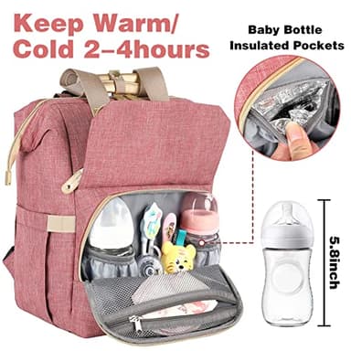 Jiefeike Diaper Bag Backpack, Pink Baby Girls Diaper Bag for Mom, Travel Baby Bags Backpack for Women, Insulated Pockets Portable toddler diaper bag with USB Charging Port, RFID Anti-Theft Pocket - Image 3