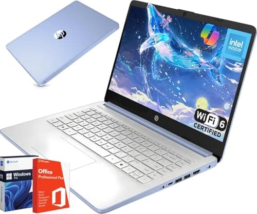 HP 2025 New Student Business Laptop, Intel N150 CPU(Beats N4120), 14 Inch LED, 16GB RAM, 384GB Storage(128GB UFS+256GB MSD), Wi-Fi 6, Copilot AI, Office Pro Lifetime, Windows 11 Pro, Sky Blue, w/Mouse - Image 1