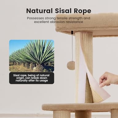 Gardner Pet 65in Heavy Duty Cat Tree Tower for Large Cats, Multi-Level Cat Furniture with Replaceable Sisal Scratching Post, Hammock | Extra-Large Platform & Condo (Upgraded Beige) - Image 4