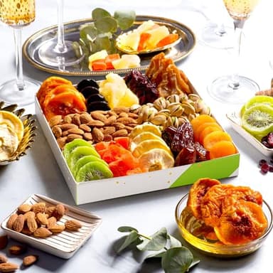 NUT CRAVINGS - Diwali Sweets Hamper Mid-Autumn Festival Dried Fruit & Mixed Nuts Gift Basket in White Gold Box (12 Assortments) Food Arrangement, Healthy Snack Care Package, Food Assortments - Image 3